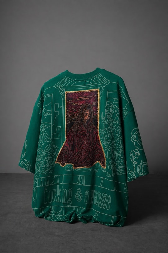 Erkek Yeşil Sanctum Kadife Patch Oversize Tshirt