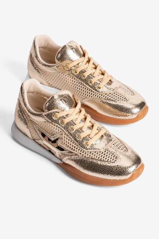 Kadın Sneaker Fileli Rugan Detaylı Leopar Yıldızlı Spor Ayakkabı