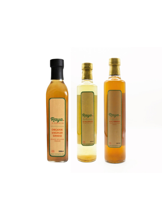 Organik Alıç Sirkesi 500 ml, Elma Sirkesi 500 ml ve Enginar Sirkesi 500 ml seti