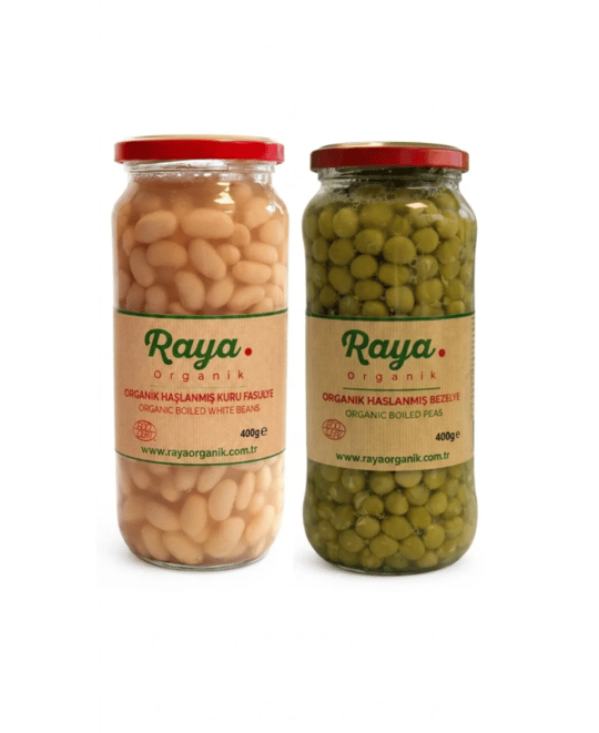 Organik Haşlanmış Bezelye 400 gr - Organik Haşlanmış Fasulye 400 gr 2'li Set