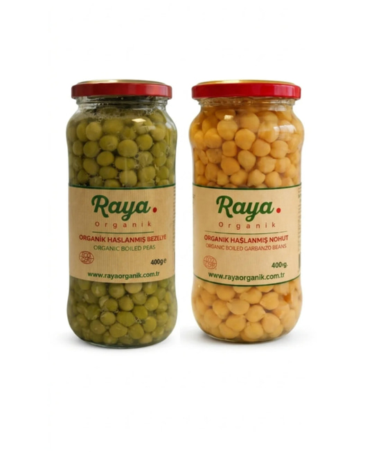 Organik Haşlanmış Nohut 400 gr- Organik Haşlanmış Bezelye 400 gr 2 'li Set