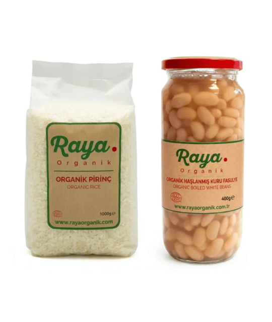 Organik Pirinç 1 kg - Organik Haşlanmış Fasulye 400 gr 2'li Set