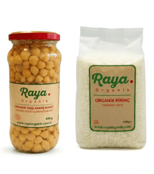 Organik Pirinç 1 kg - Organik Haşlanmış Nohut 400 gr 2'li Set