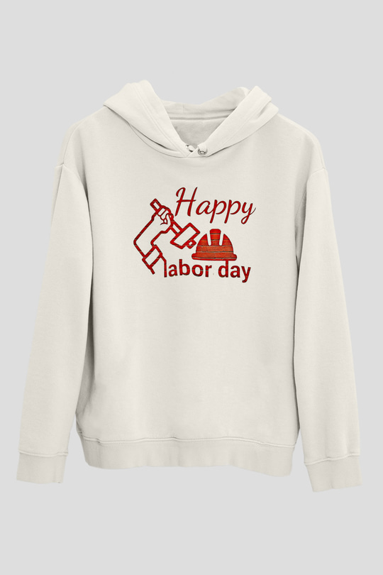 1 Mayıs Baskılı Beyaz Unisex Hoodie