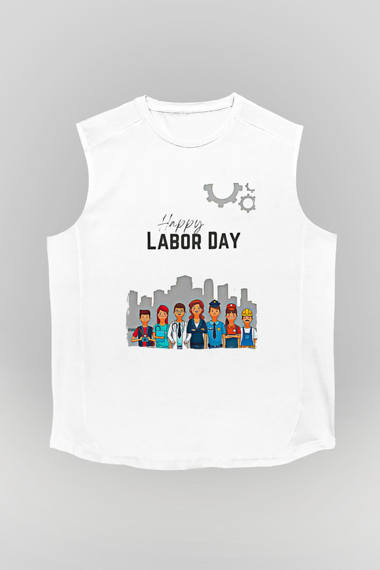 1 Mayıs Baskılı Beyaz Unisex Kolsuz Tişört - Tshirt
