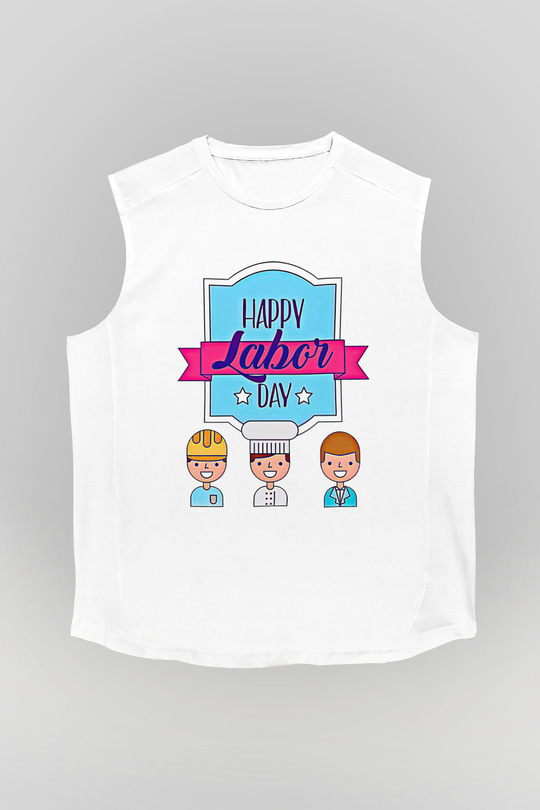 1 Mayıs Baskılı Beyaz Unisex Kolsuz Tişört - Tshirt