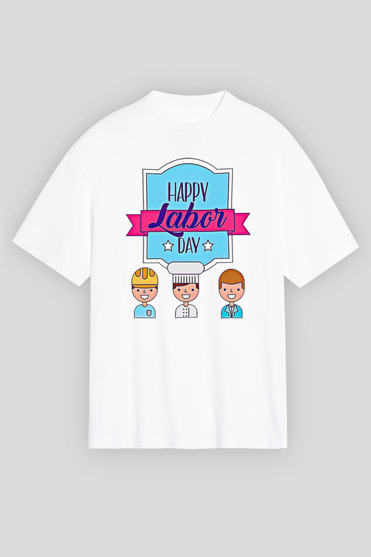 1 Mayıs Baskılı Beyaz Unisex Oversize Tişört - Tshirt