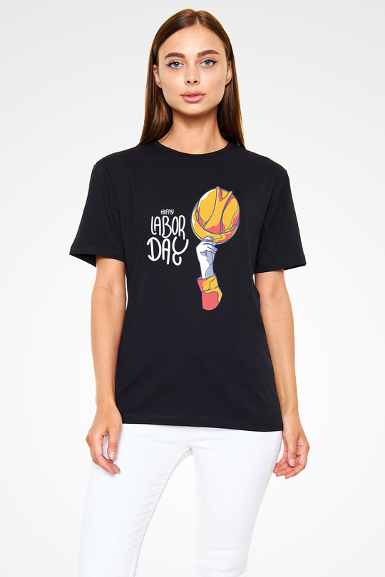 1 Mayıs Baskılı Unisex Siyah Tişört - Tshirt