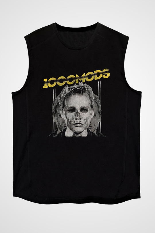 1000mods Baskılı Unisex Siyah Kolsuz Tişört - Tshirt