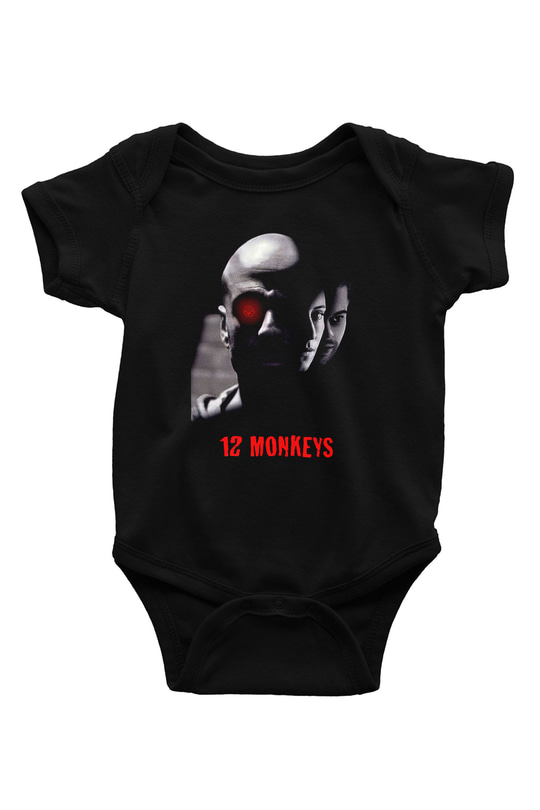 12 Maymun (12 Monkeys) Baskılı Unisex Siyah Bebek Body - Zıbın