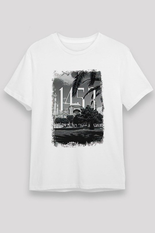 1453 Unisex Baskılı Beyaz Tişört - Tshirt
