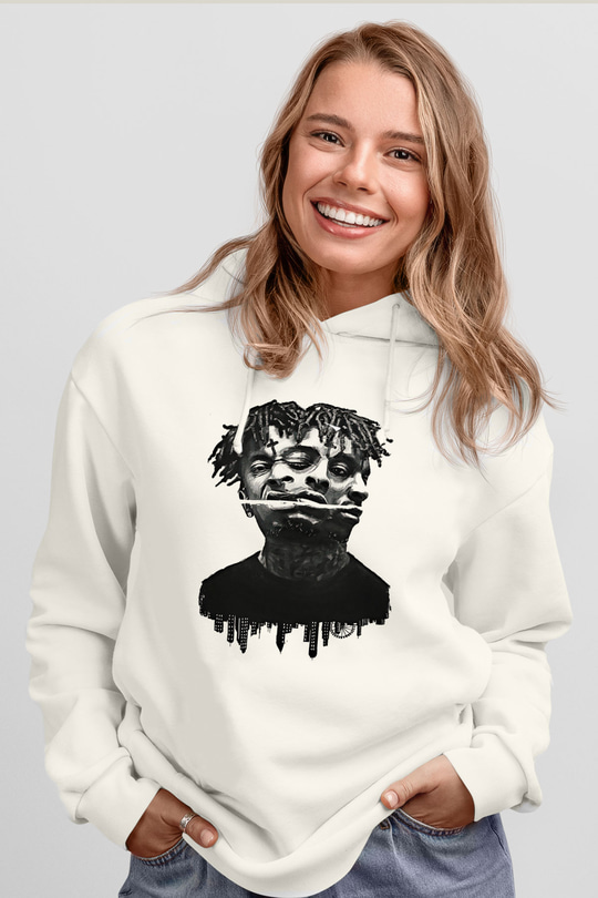 21 Savage Baskılı Beyaz Unisex Kapüşonlu Sweatshirt
