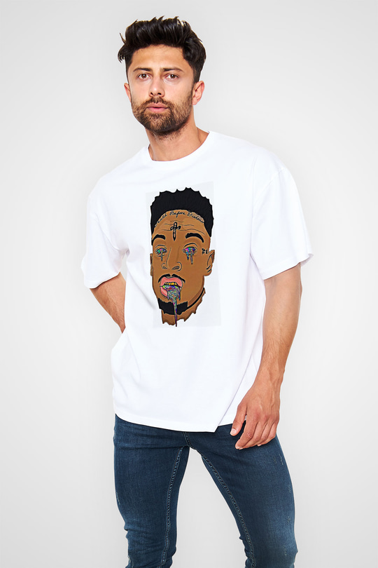 21 Savage Baskılı Beyaz Unisex Oversize Tişört - Tshirt