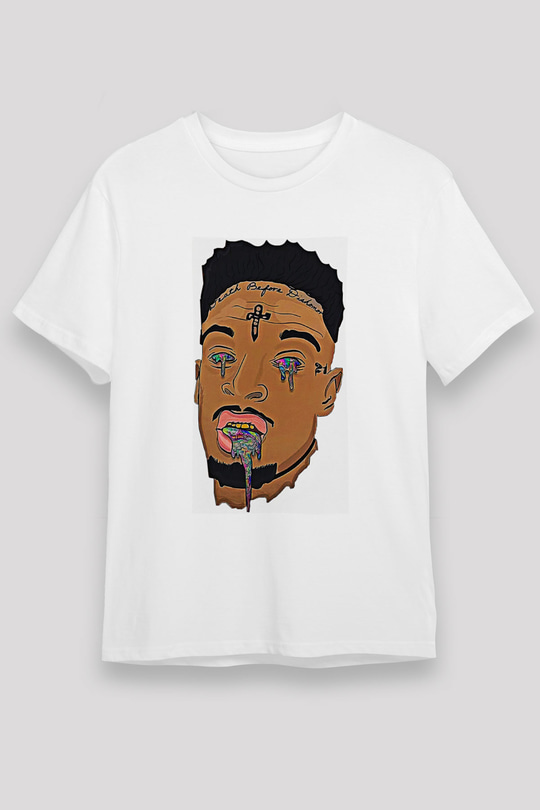 21 Savage Baskılı Unisex Beyaz Tişört - Tshirt