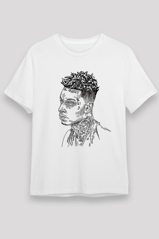 21 Savage Baskılı Unisex Beyaz Tişört - Tshirt