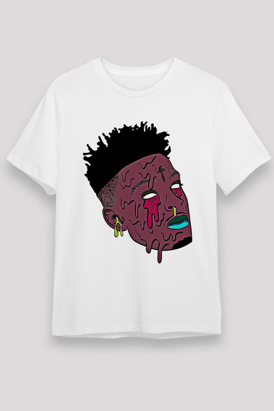 21 Savage Baskılı Unisex Beyaz Tişört - Tshirt