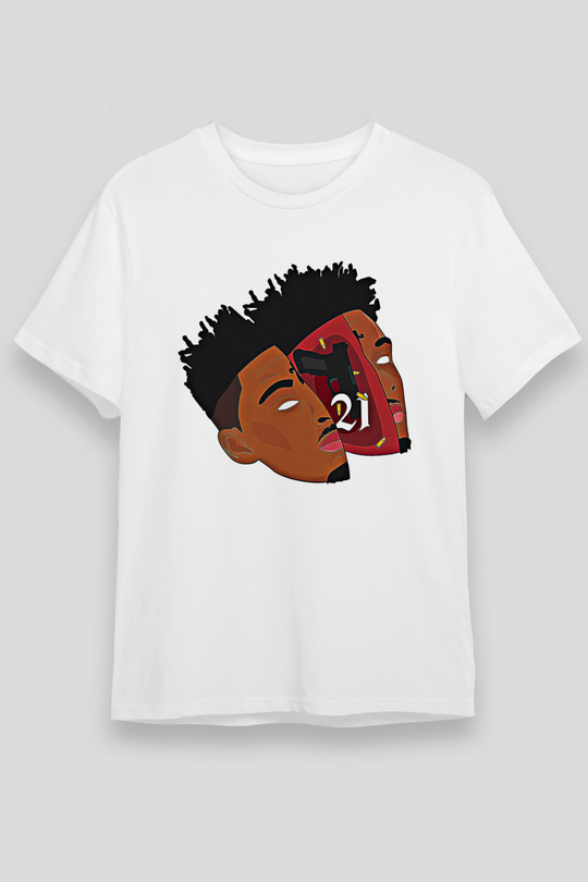 21 Savage Baskılı Unisex Beyaz Tişört - Tshirt