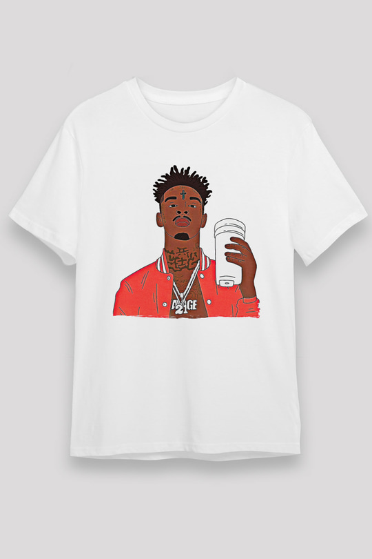 21 Savage Baskılı Unisex Beyaz Tişört - Tshirt