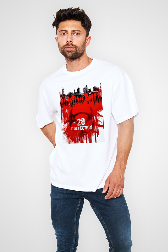28 Days Later Baskılı Beyaz Unisex Oversize Tişört - Tshirt