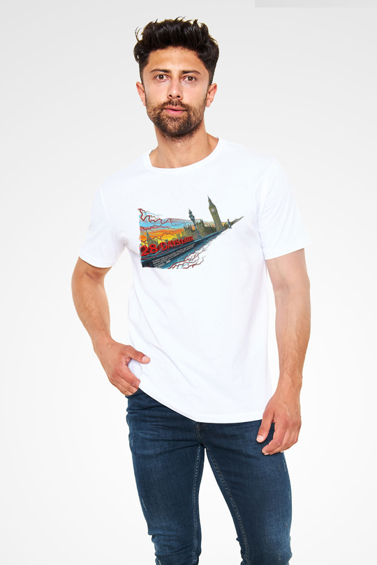 28 Days Later Unisex Baskılı Beyaz Tişört - Tshirt