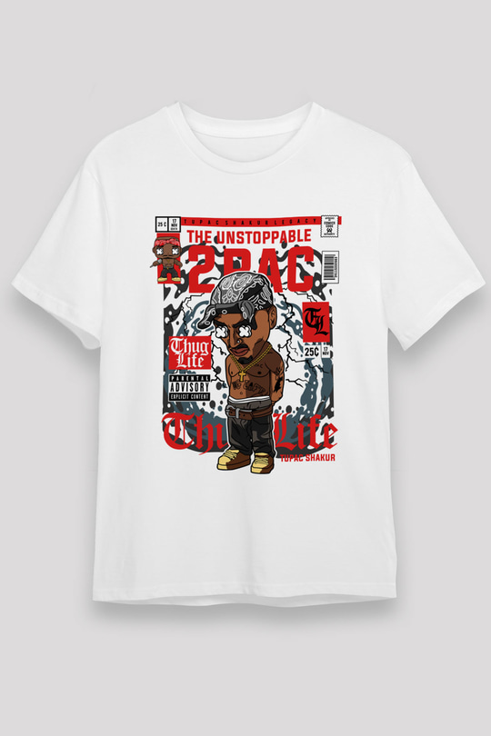 2PAC Baskılı Unisex Beyaz Tişört