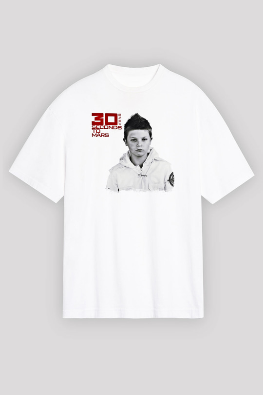 30 Seconds To Mars Baskılı Unisex Beyaz Oversize Tişört