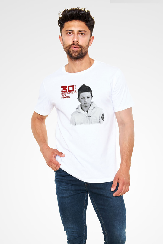 30 Seconds To Mars Baskılı Unisex Beyaz Tişört