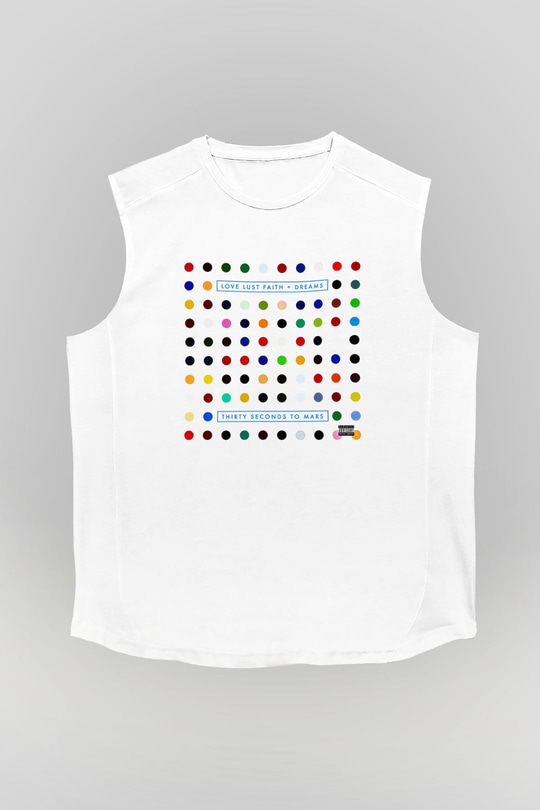 30 Seconds To Mars Baskılı Unisex Beyaz Kolsuz Tişört