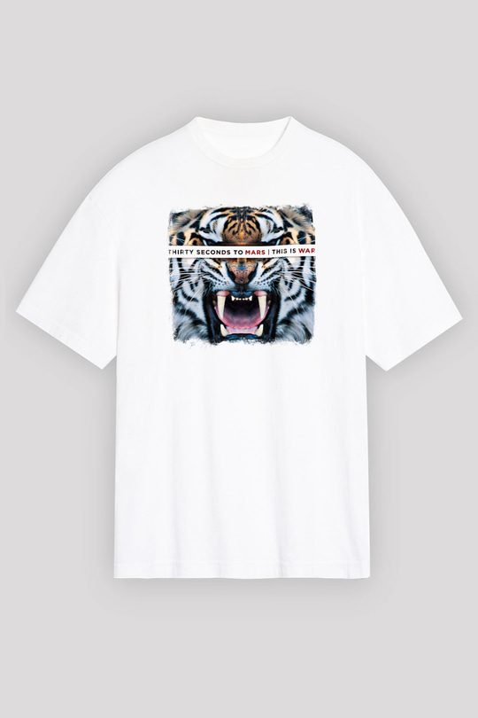 30 Seconds To Mars Baskılı Unisex Beyaz Oversize Tişört