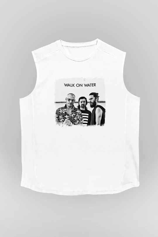 30 Seconds To Mars Baskılı Unisex Beyaz Kolsuz Tişört