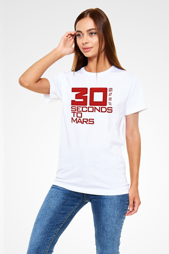 30 Seconds To Mars Baskılı Unisex Beyaz Tişört