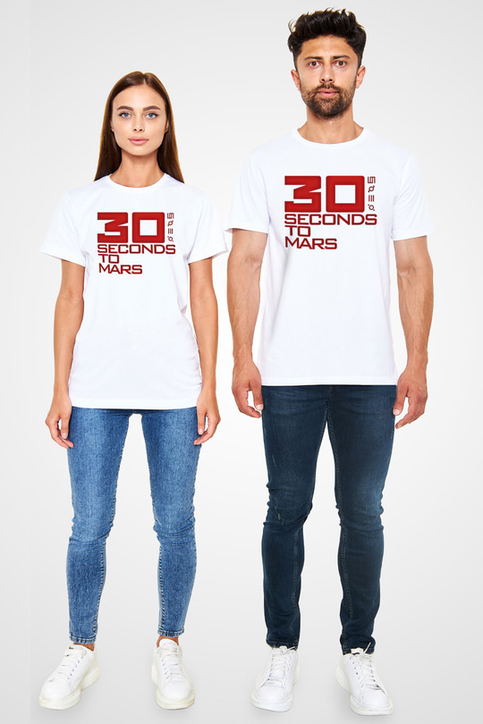 30 Seconds To Mars Baskılı Unisex Beyaz Tişört