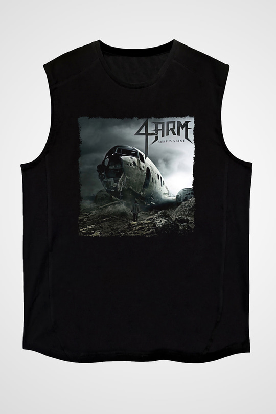 4arm Baskılı Unisex Siyah Kolsuz Tişört - Tshirt