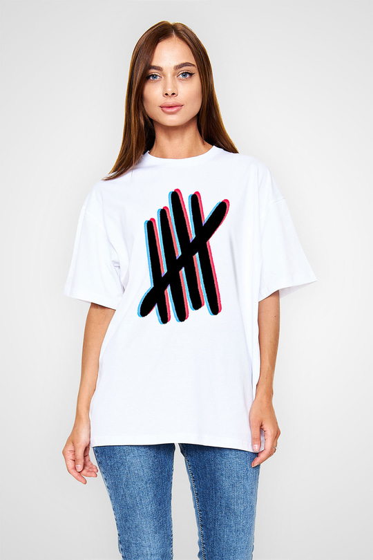 5 Seconds Of Summer Baskılı Unisex Beyaz Oversize Tişört