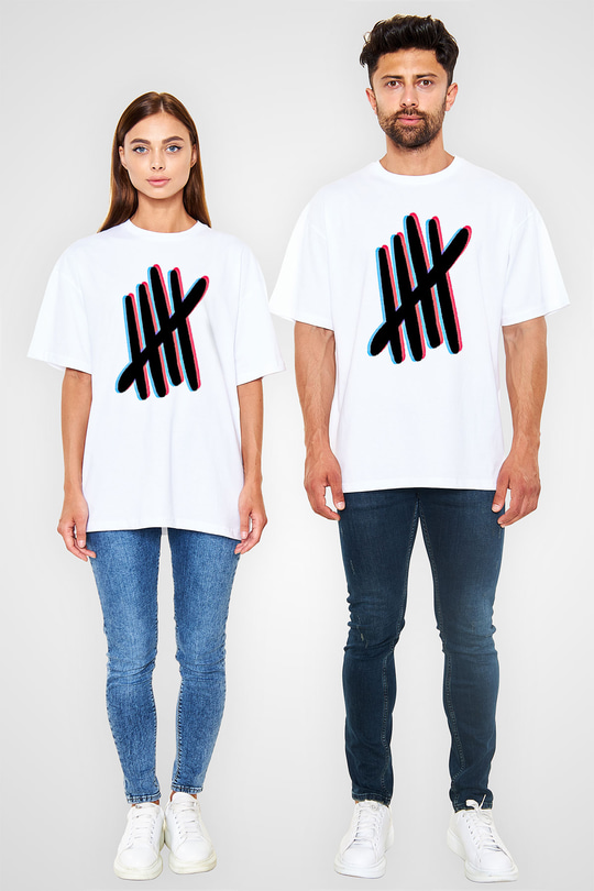 5 Seconds Of Summer Baskılı Unisex Beyaz Oversize Tişört