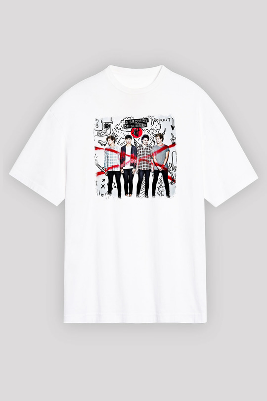 5 Seconds Of Summer Baskılı Unisex Beyaz Oversize Tişört