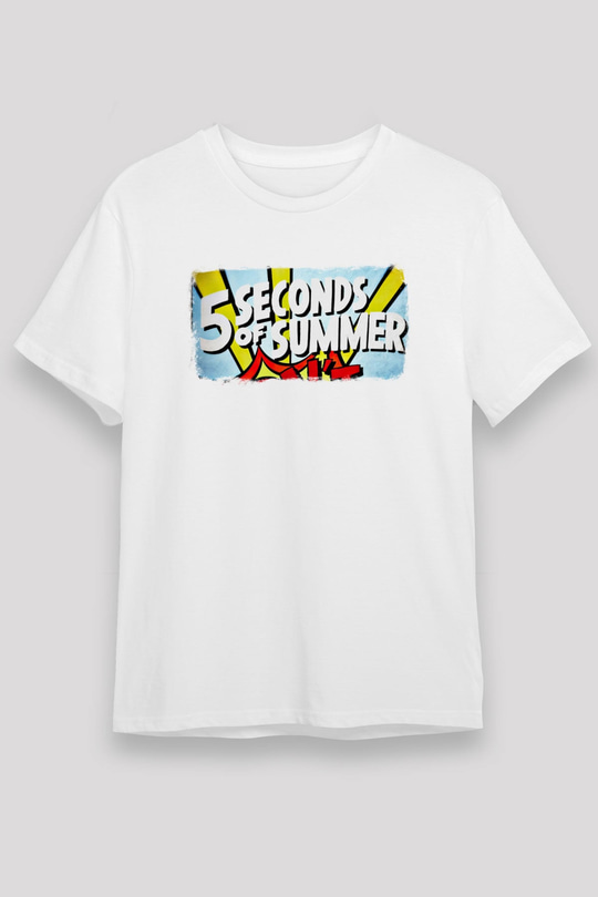 5 Seconds Of Summer Baskılı Unisex Beyaz Tişört