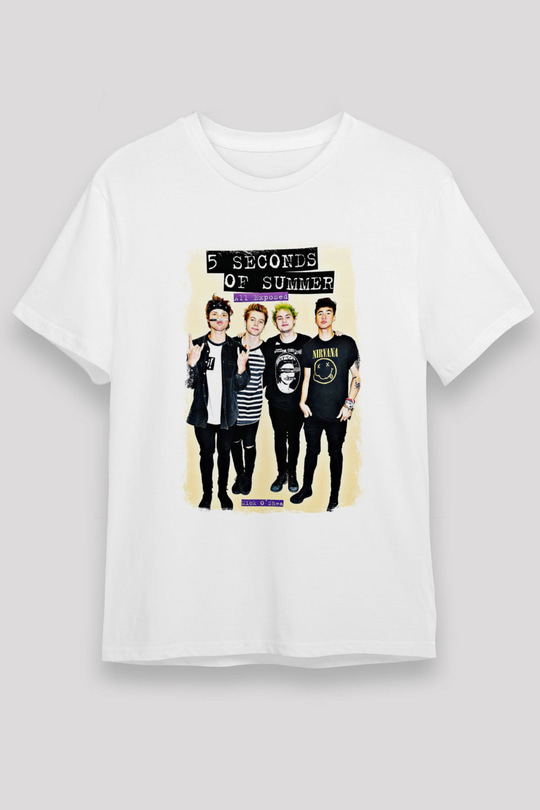 5 Seconds Of Summer Baskılı Unisex Beyaz Tişört