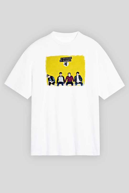 5 Seconds Of Summer Baskılı Unisex Beyaz Oversize Tişört