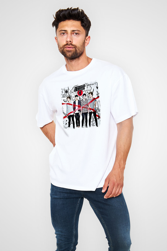 5 Seconds Of Summer Baskılı Unisex Beyaz Oversize Tişört
