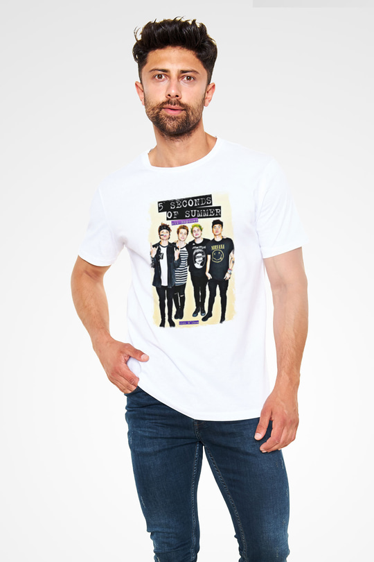 5 Seconds Of Summer Baskılı Unisex Beyaz Tişört