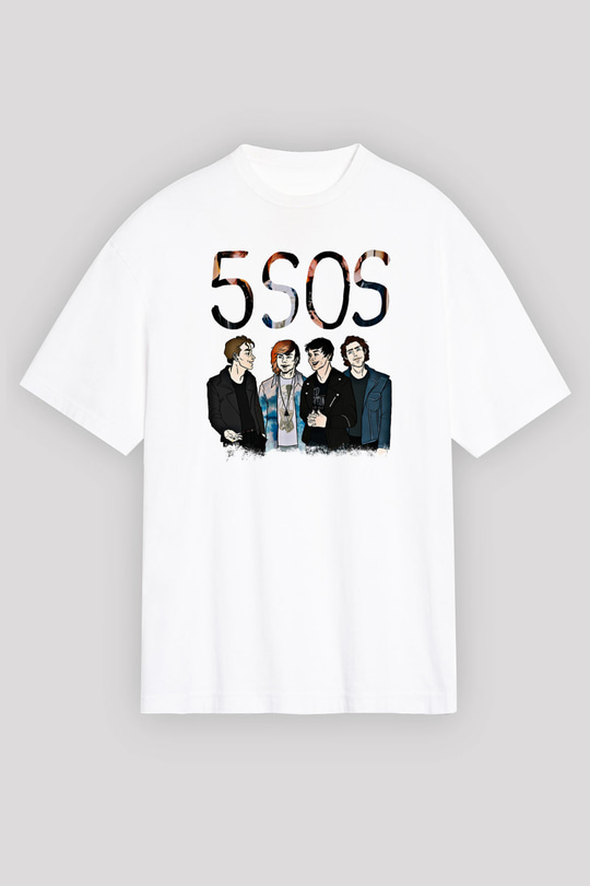 5 Seconds Of Summer Baskılı Unisex Beyaz Oversize Tişört