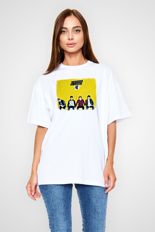 5 Seconds Of Summer Baskılı Unisex Beyaz Oversize Tişört