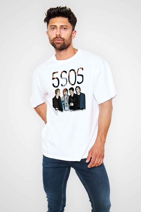 5 Seconds Of Summer Baskılı Unisex Beyaz Oversize Tişört