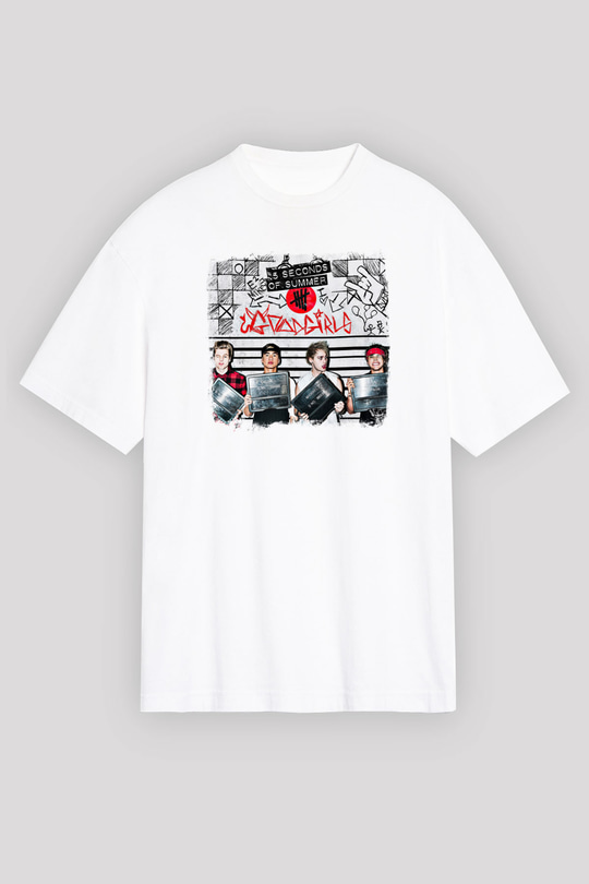 5 Seconds Of Summer Baskılı Unisex Beyaz Oversize Tişört