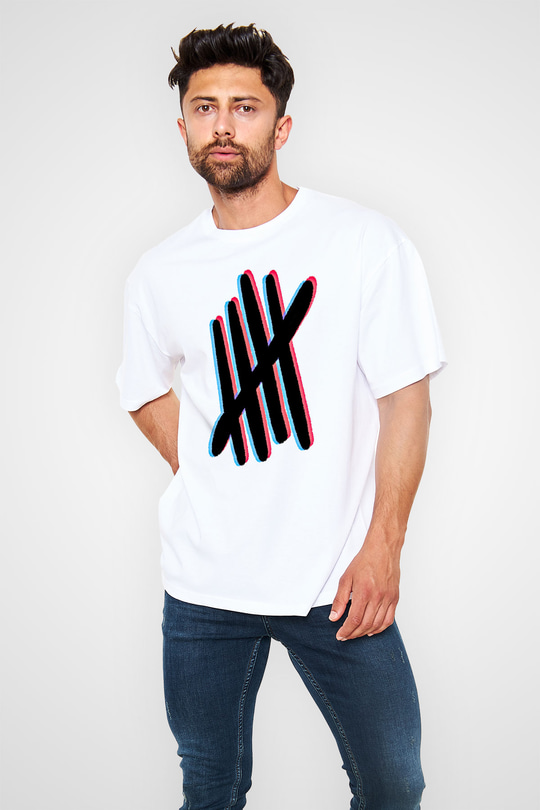 5 Seconds Of Summer Baskılı Unisex Beyaz Oversize Tişört