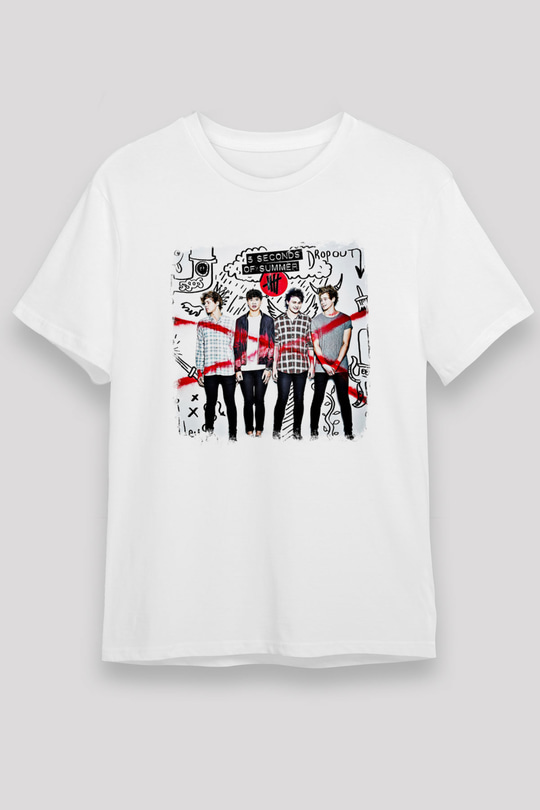 5 Seconds Of Summer Baskılı Unisex Beyaz Tişört