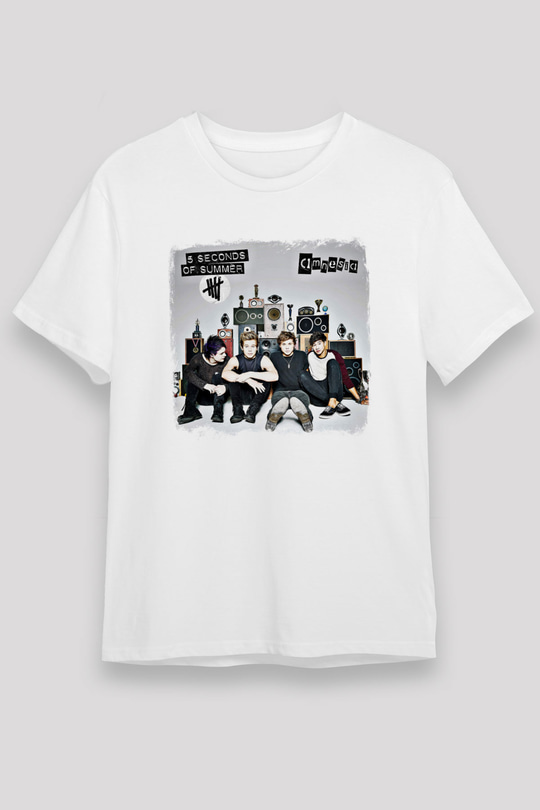 5 Seconds Of Summer Baskılı Unisex Beyaz Tişört