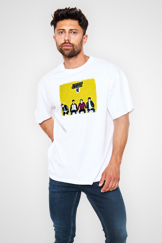 5 Seconds Of Summer Baskılı Unisex Beyaz Oversize Tişört