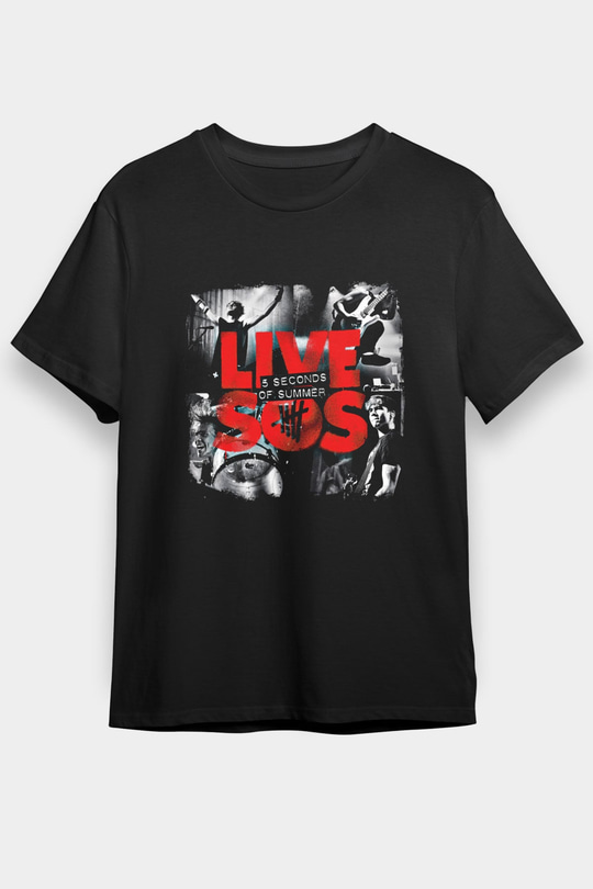 5 Seconds Of Summer Baskılı Unisex Siyah Tişört